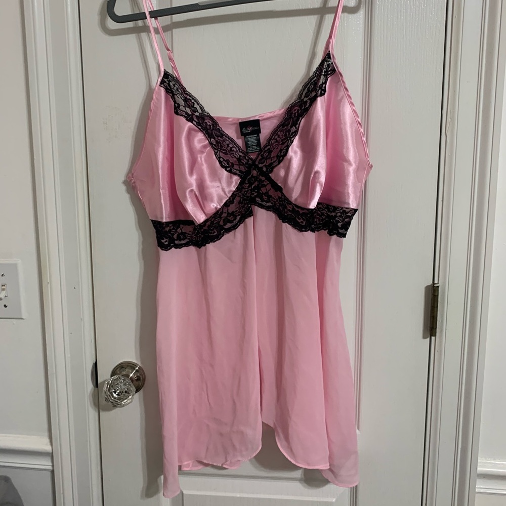 Pink satin babydoll chemise